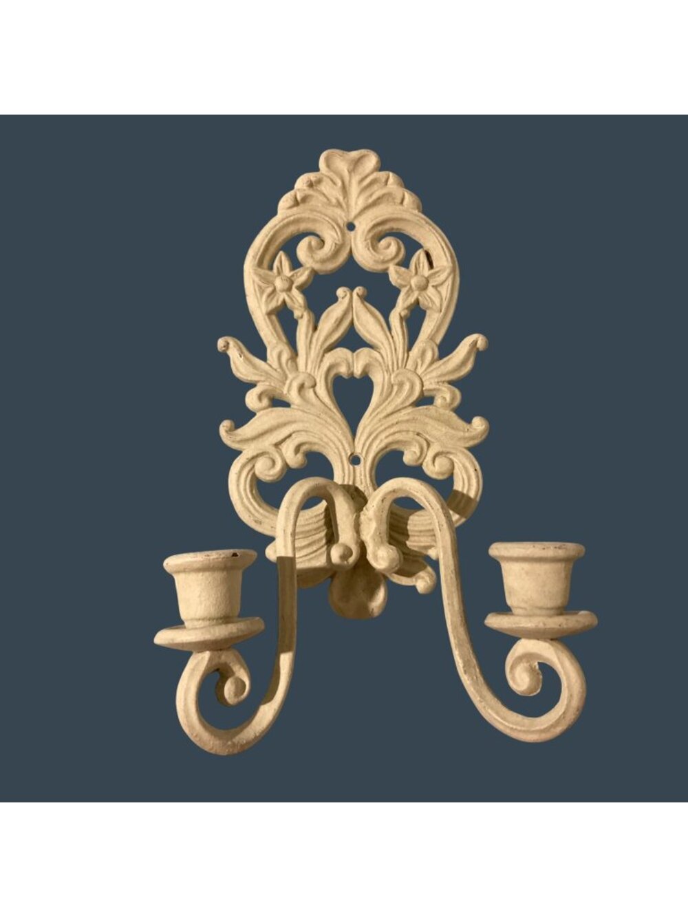 Ornate Cast Iron Chippy White Wall Taper Candle Sconce